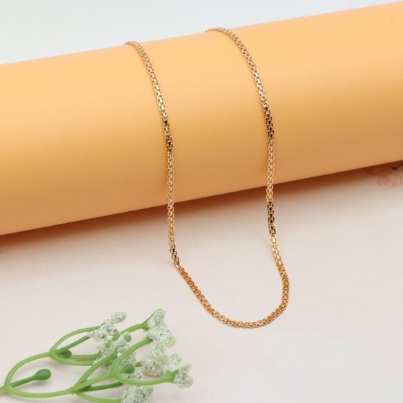 Elegant Rose Gold Flat Link Chain Necklace High Shine Finish, XPNL0252 - Picture 7 of 12